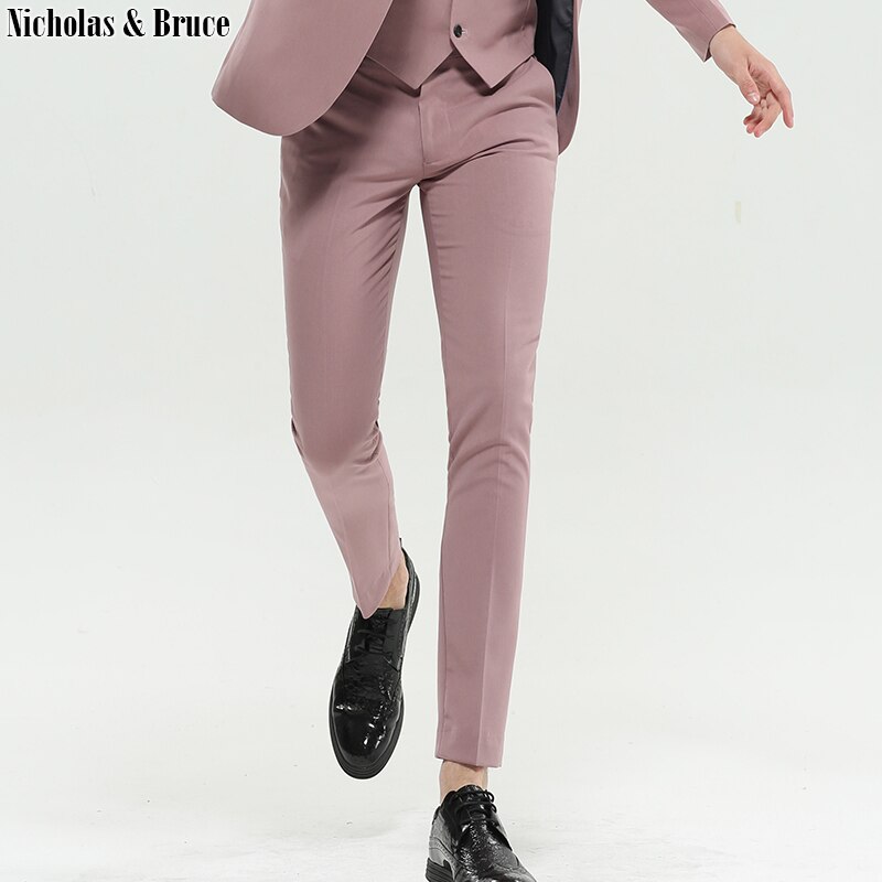 N&b herre kjole bukser slim fit herre pink kjole bukser formelle business bukser mandlige ankellange bukser klassiske jakkesæt bukser  xk11