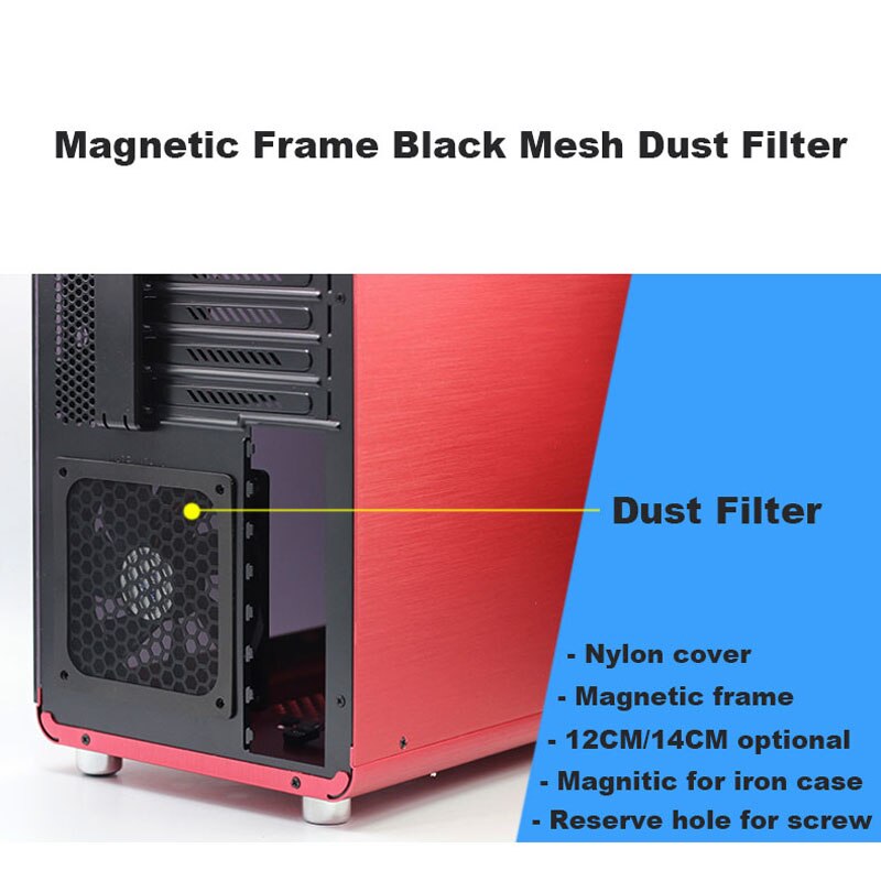 Filtre magnétique anti-poussière PC 12CM 14CM 8CM avec vis, cadre magnétique, couverture en maille noire anti-poussière pour étui de ventilateur 120x120mm 140x140mm,80x80