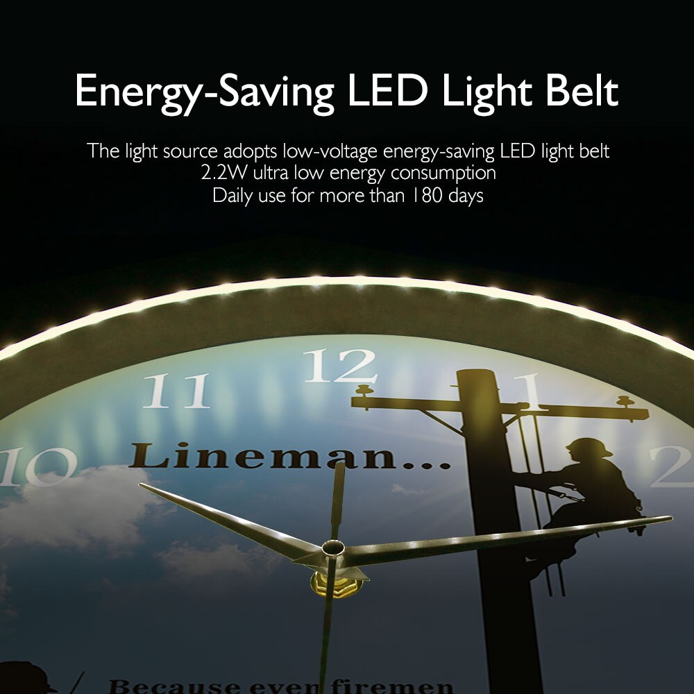 Lineman Work Under The Big Sunshine LED Lighting Wall Clock Electrician Voice Control Watch Inspirational Quote Silent Timepiece