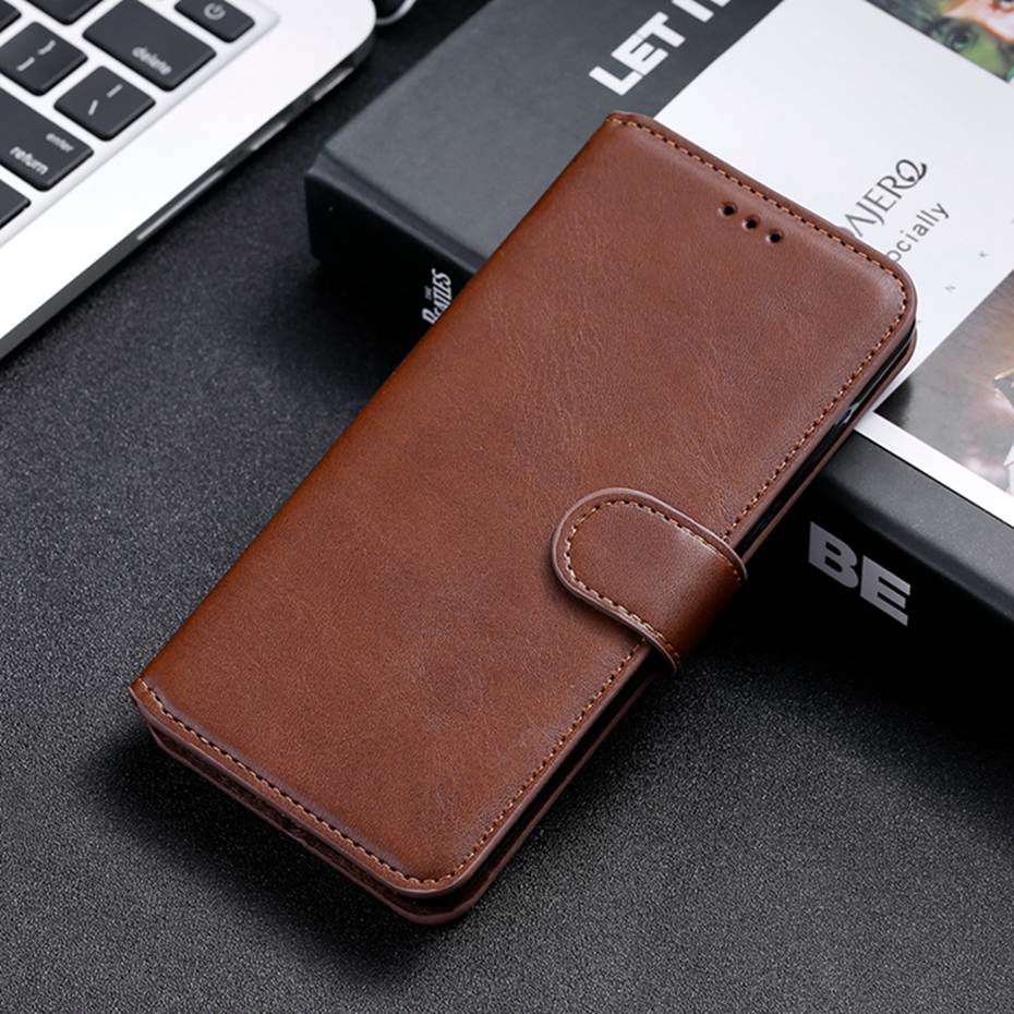 Coque de téléphone en cuir à rabat, étui portefeuille pour Xiaomi Redmi 9A: Brown