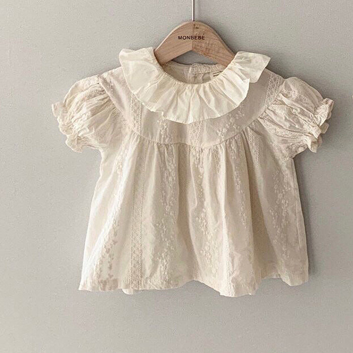 Zomer Peuter Kinderen Lotusblad Kraag Prinses Overhemd Pasgeboren Baby Meisje Katoen Mode Bladerdeeg Mouw Tops