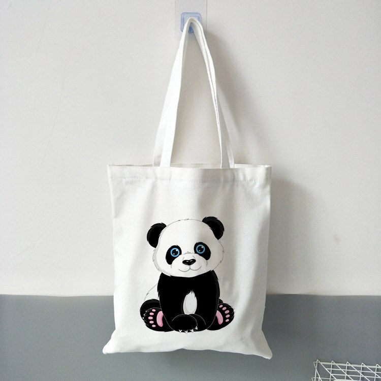 Panda dos desenhos animados bonito animal impressão senhoras bolsas de lona sacola de viagem de compras das mulheres eco reutilizável sacos de ombro bolsas de tela