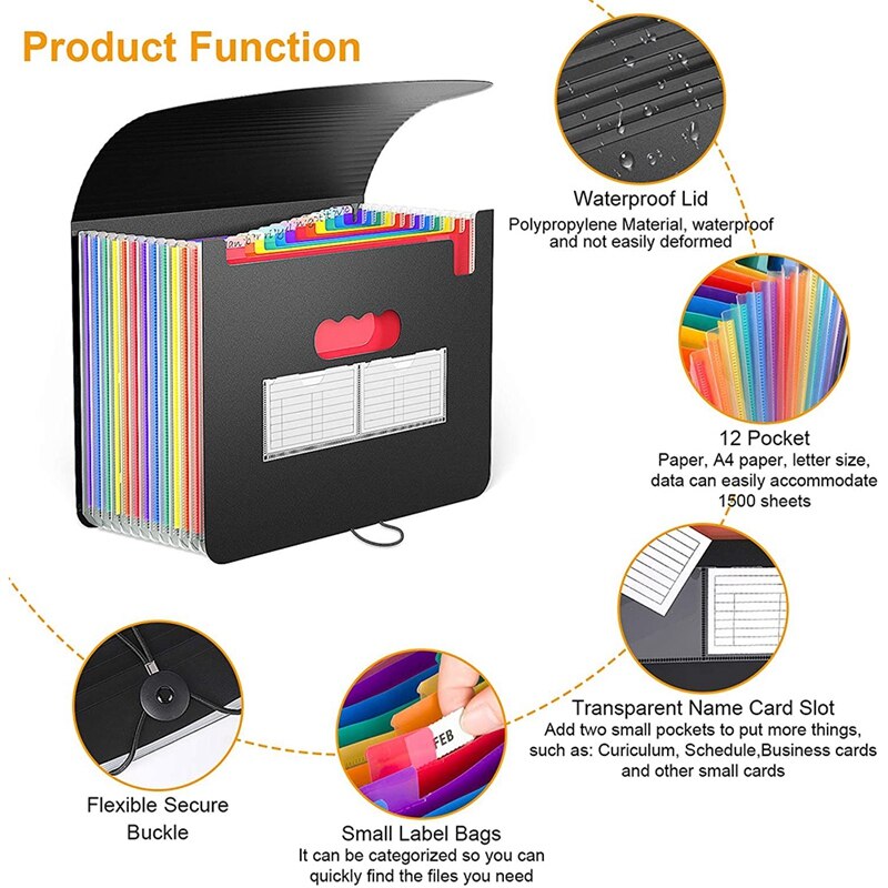 Expanding File Folder 24 Pockets Portable Rainbow A4 File Organiser Self Standing Accordion Document Filing Box