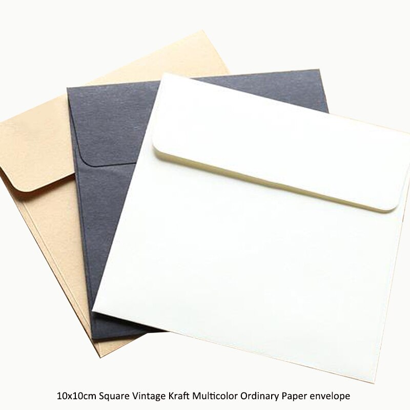 100 Stuks In/ 10X10Cm Vierkante Vintage Kraft Multicolor Gewone Uitnodiging Papier Decoratieve Bruiloft Envelop Vip/Bank/Postkaart