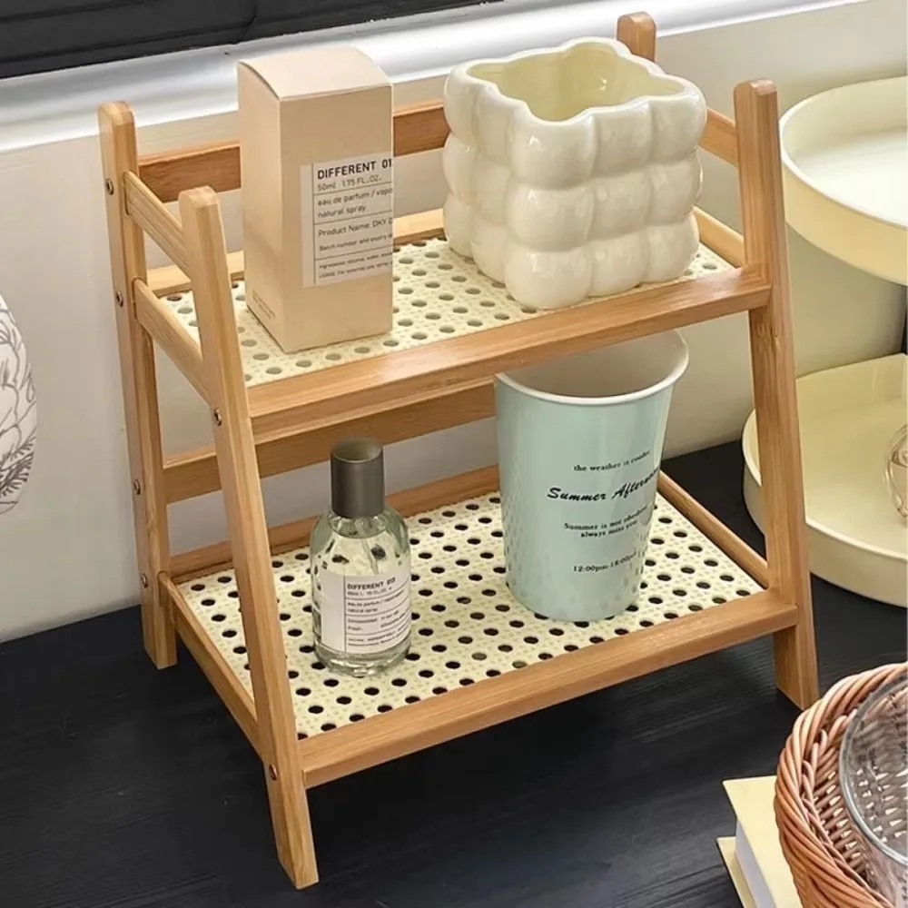 Bamboo Storage Rack Flower Pot Stand Kitchen Spice Caddy Shelf Desktop Cabinet Organizer Display Coffee Bar Counter Shelf