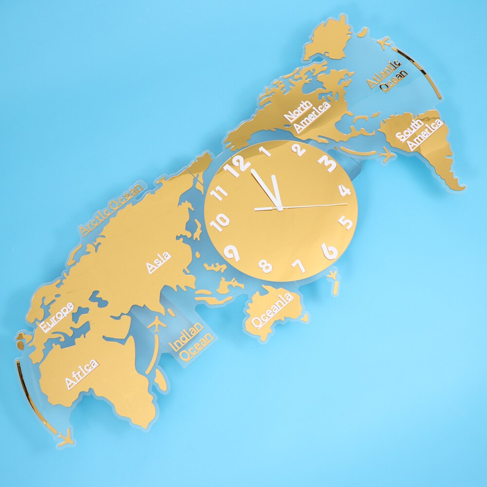 1pc Silent World Map Wall Clock Decorative Home Living Room Bedroom