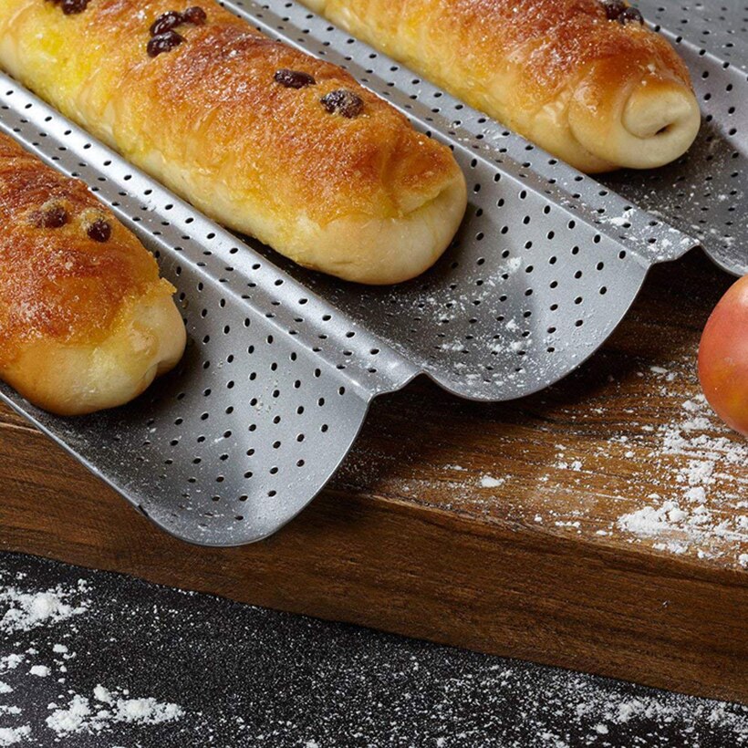 Carbon Steel 2/3/4 grids Gutter Non Stick French Bread Perforated Tray Baking Baguette Pan