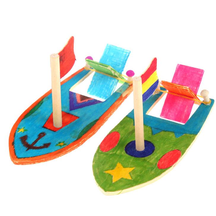 2Pcs Lot Wooden Puzzles For Kids Sailboats Painted White Models Children's Coloring DIY Boats Handmade Material BS81