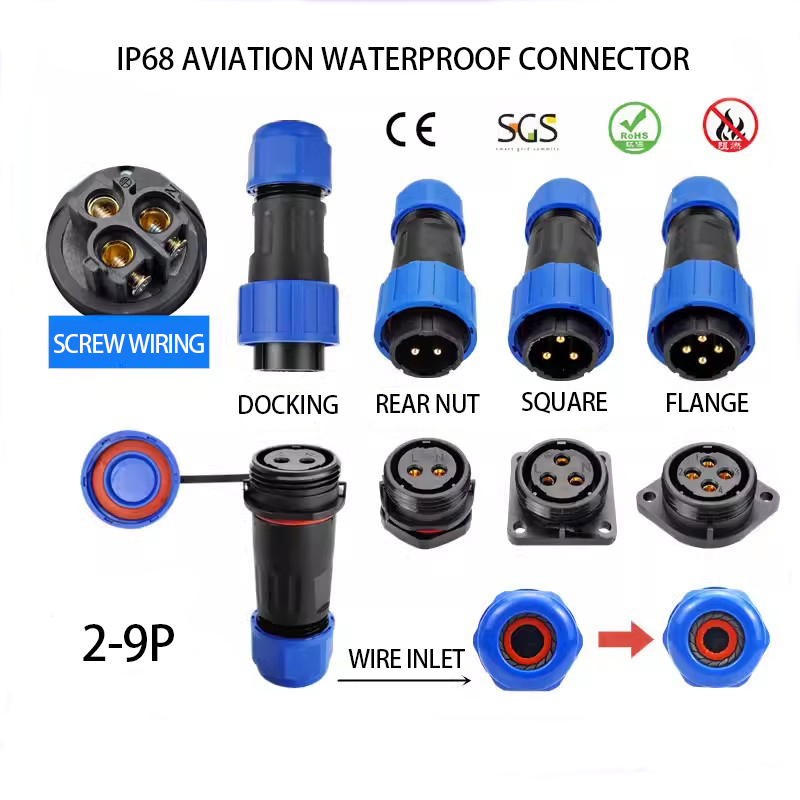 Ip68 ld28 waterdichte connectoren 2/3/4/5/6/7/9- pins schroefbedradingskabelconnector mannelijk/vrouwelijk luchtvaartstekker aansluiting moer/vierkant/docking