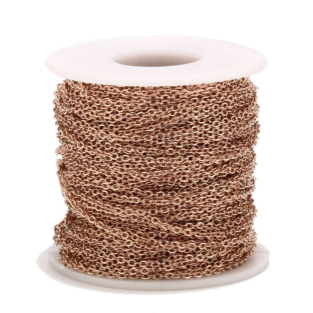 10 meter guld rustfrit stål kæde til armbånd metal halskæder 1.5mm rolo kabel kæder bulk diy smykker fremstilling: Rose guld / 2mm bredde