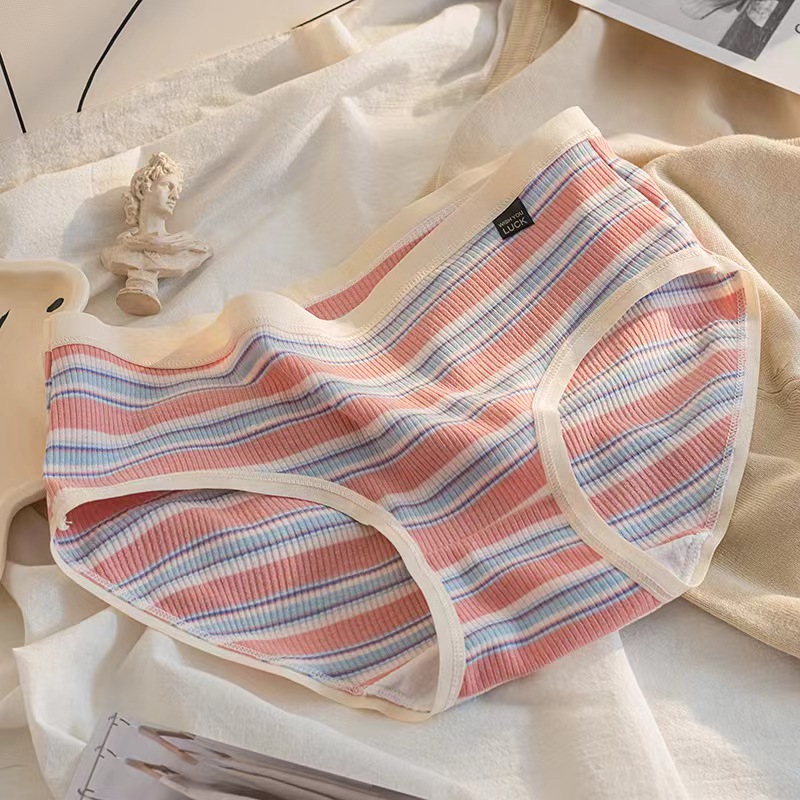 Damen-Unterwäsche aus Baumwolle, Mädchen-Höschen in Kontrastfarbe, Komfort-Höschen, modische Streifen, rutscht, weibliche Dessous: M / Grau