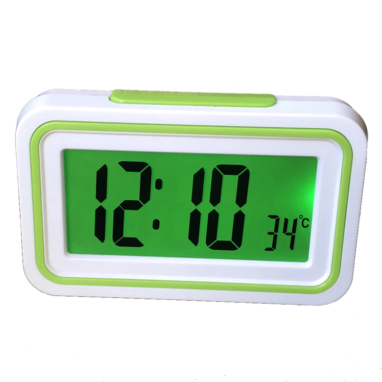 Digital español reloj despertador hablando de tiempo y temperatura para chico dormitorio de los niños despierta: Green