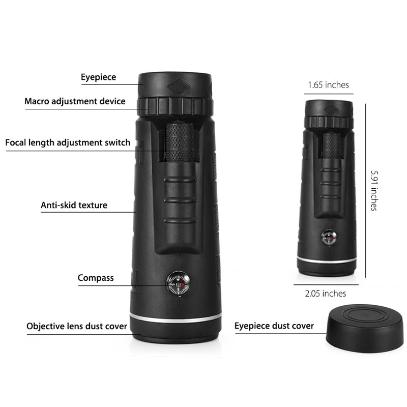 Mira telescópica monocular de 40x60, zoom para smartphones, câmera, camping, trilhas, pescarias, com suporte para telefone e tripé