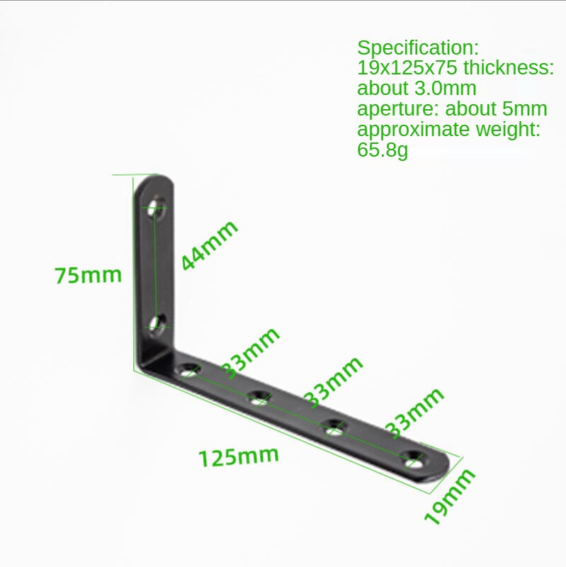 Zwart Ijzer Hoek Code Verdikte Laminaat Beugel L-Vormige Beugel Connector Meubilair Tafel En Stoel Hoek Ijzer Hoek Beugel: 3.0mm 19x125x75