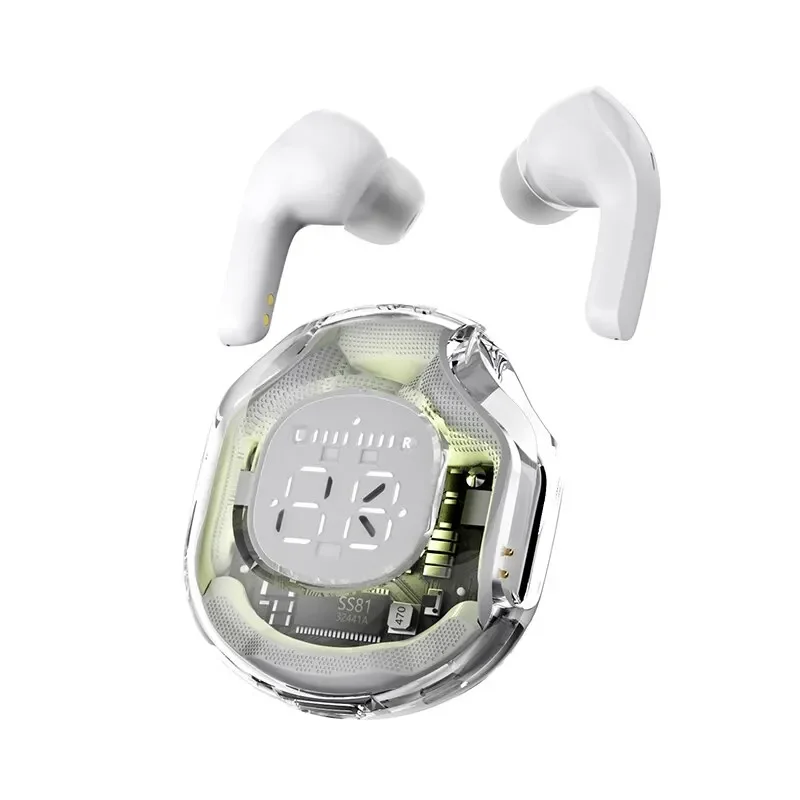 Auriculares inalámbricos Bluetooth T8 con cancelación de ruido ENC, miniauriculares intrauditivos con micrófono estéreo HiFi, pantalla Digital LED: Blanco