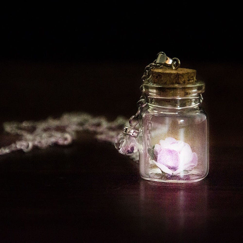 Fast Glow in the Dark Flower Glass Tiny Wishing Bottle Vial Necklace Pendant Chain Car ornaments