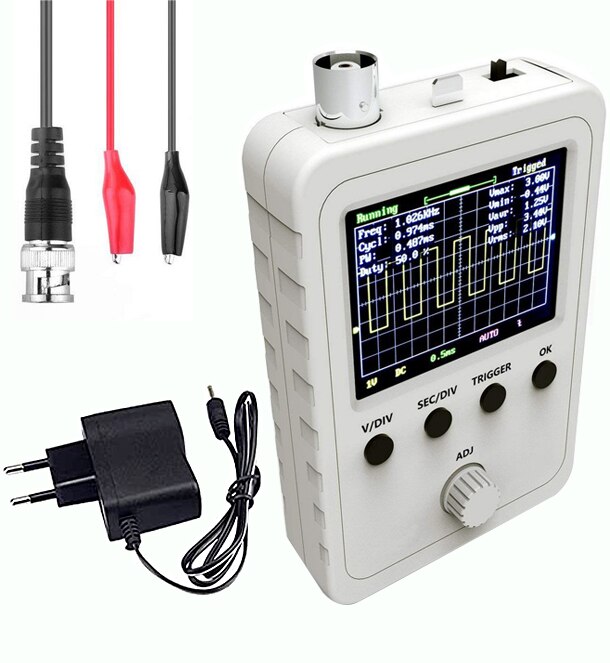 2.4 Inch TFT Digital Oscilloscope Kit with Power Supply BNC-Clip Cable Probe DS0150 Oscilloscope Assembled 200KHz Oscilloscope