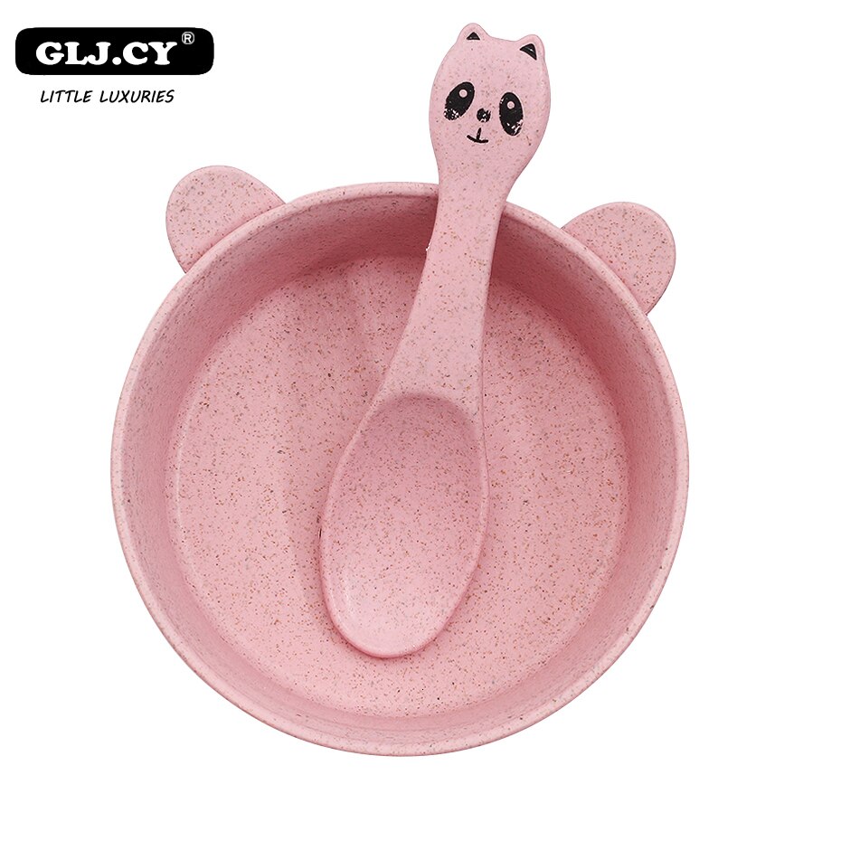 Vaisselle pour bébés vaisselle pour enfants, blé Panda, plats écologiques formation assiette, cuillère bol 2 pièces/ensemble: pink set