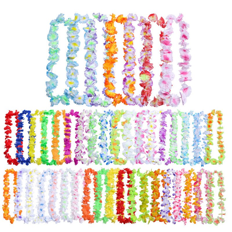 50 unids/lote Leis hawaianos guirnalda Artificial collar Hawaii flores Leis diversión de la Playa Corona suministros DIY Decoración