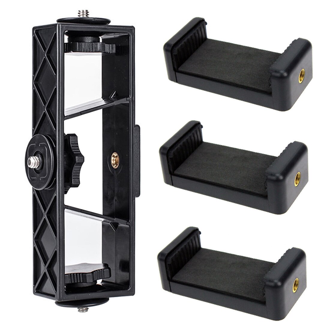 Multi Head Three Position Mobile Phone Stand Clip Bracket Holder 3-Position Live Tripod Camera 1/4 Connector Smartphone Selfie: Combo B