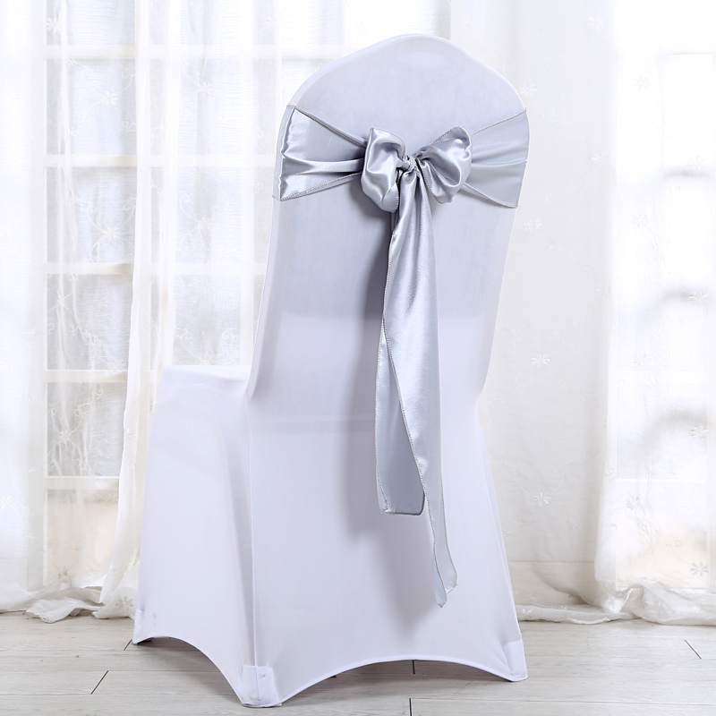 Bruiloft Stoel Sjerpen Bruiloft Stoel Bow Satin Stoel Sjerpen Lint Partij Stoel Band Decoratie Mariage: Zilver