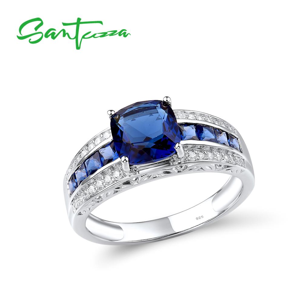 Santuzza Zilveren Ringen Voor Vrouwen Pure 925 Sterling Zilver Glamorous Blauw Kussen Steen Bruiloft Accessoires Fijne Sieraden