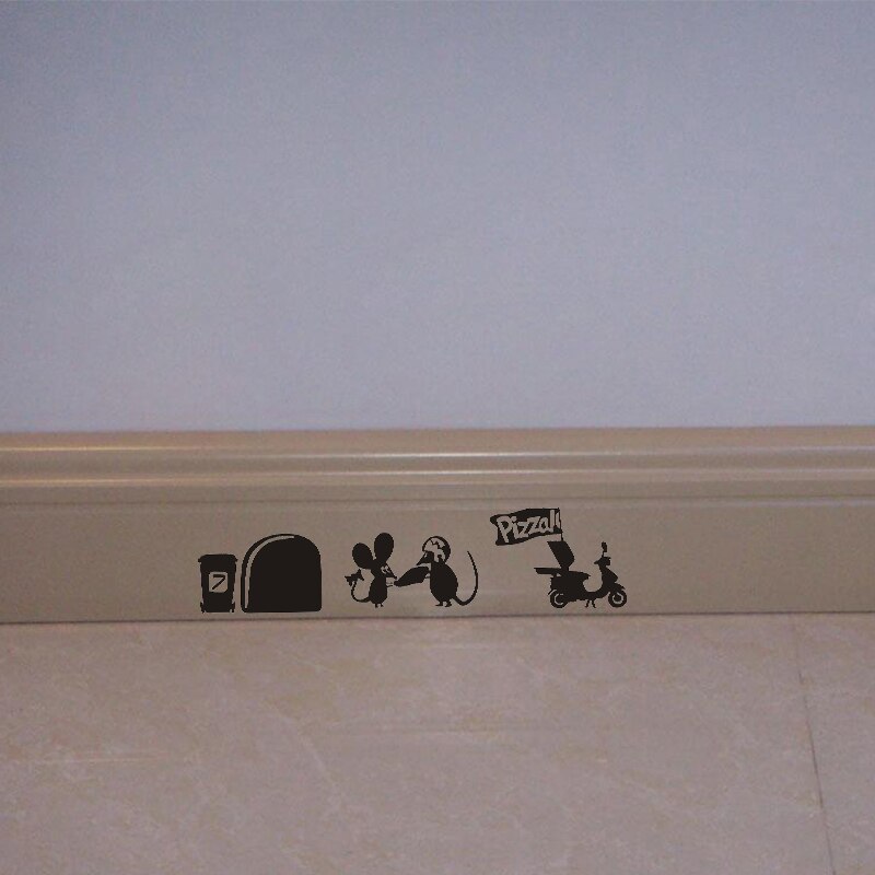 Jjrui schattige muis pizza man liefdeshart grappige huis plint muurkunst sticker vinyl stickers