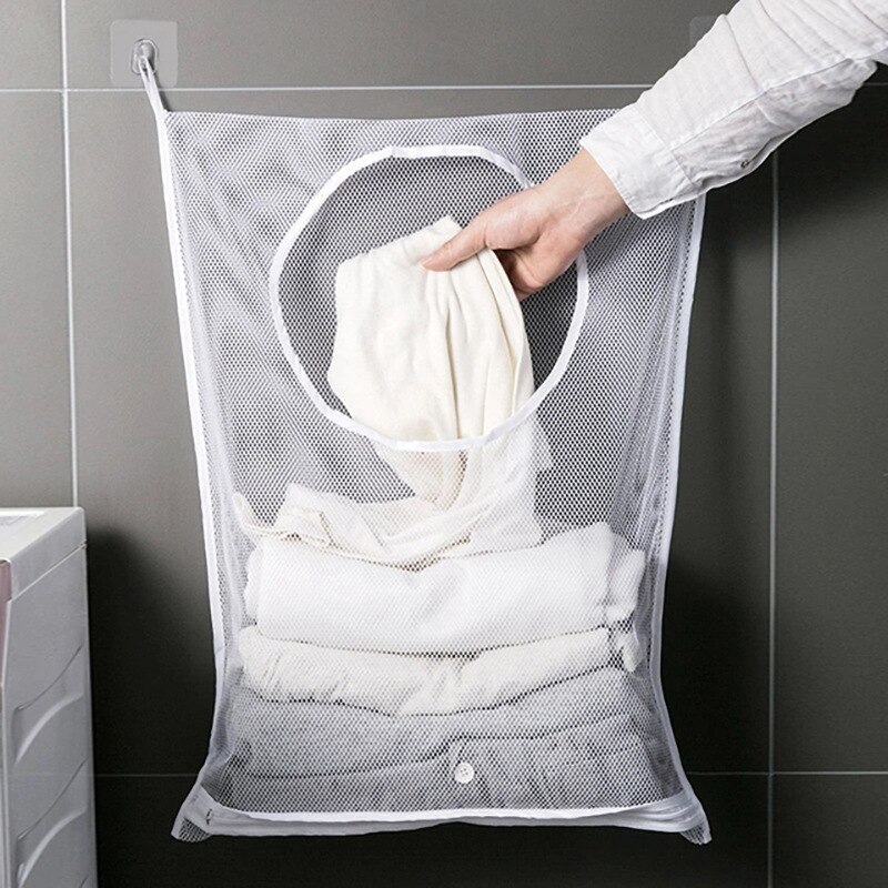 Wall Mounted Breathable Laundry Basket Foldable Dirty Clothes Basket Bathroom Clothes Sorting Storage Baskets Laundry Organizer: D White