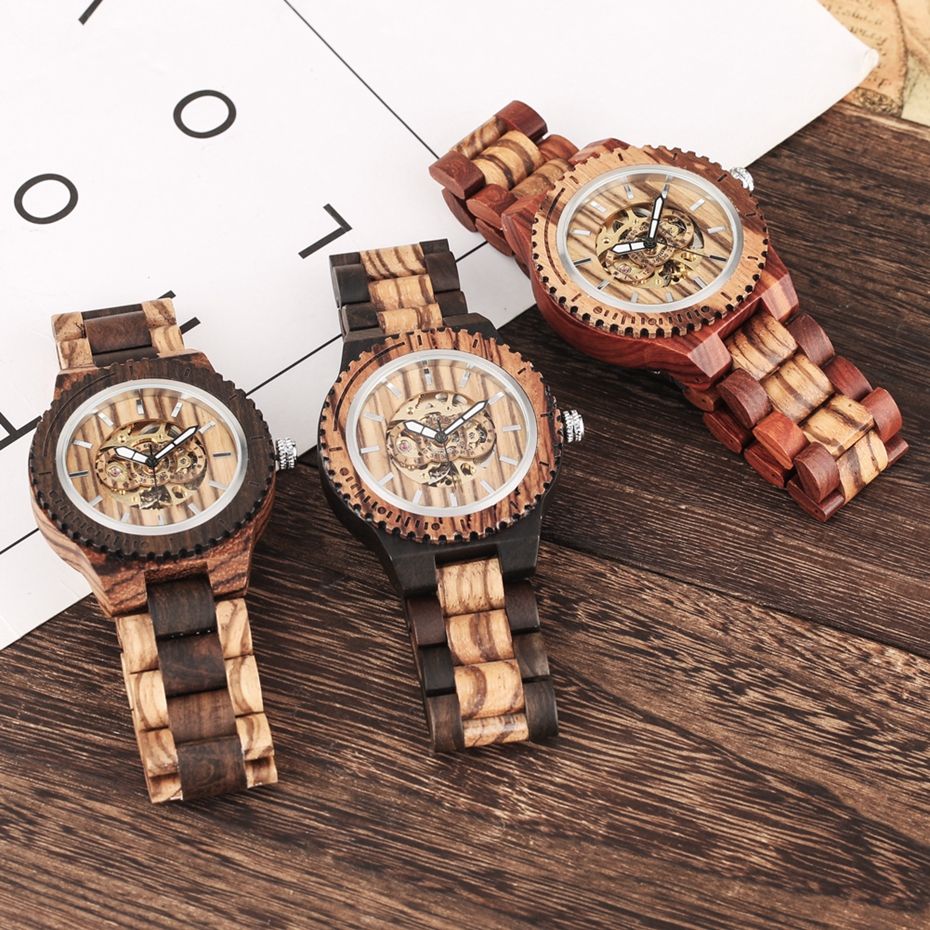 Holz Uhr Männer Automatische Mechanische Uhren Jahrgang voll Holz Band Herren Uhren oben Luxus Uhren reloj hombre
