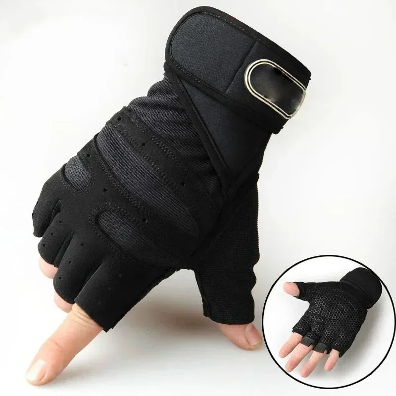 Gants de Fitness demi-doigt pour hommes et femmes, protection antidérapante, protège-poignet, haltère, équipement de cyclisme, gants d'entraînement: Black / 9.5 inches