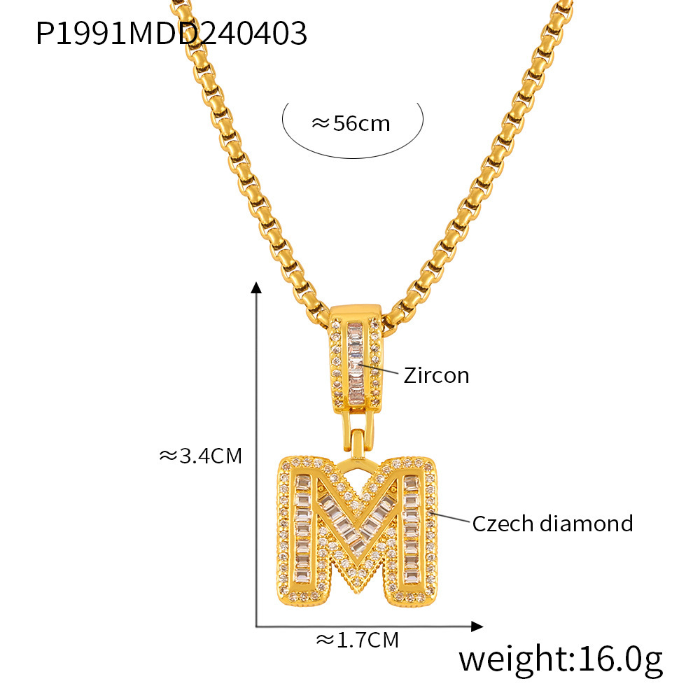 26 Letters Pendant Necklace For Women Men Unisex Stainless Steel 18K Gold Plated Waterproof Long Necklaces Couples Neck Chain: Light Yellow Color