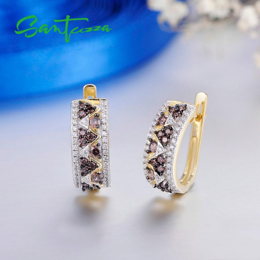 SANTUZZA 925 Sterling Silber Stud Ohrringe Schmuck Ohrringe Für Frauen Runde Schokolade Weiß Cubic Zirkon 925 Sterling Party