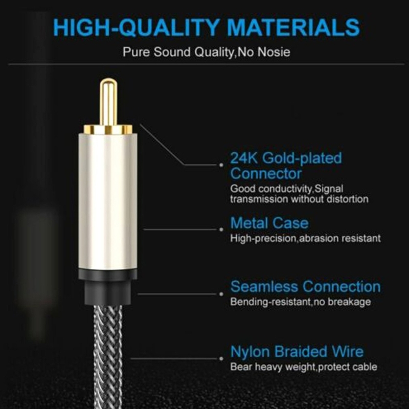 Digital Audio Coaxial Cable 24K Gold Plated Connectors S/PDIF RCA Male to RCA Male for Home Theater, HDTV, Subwoofer