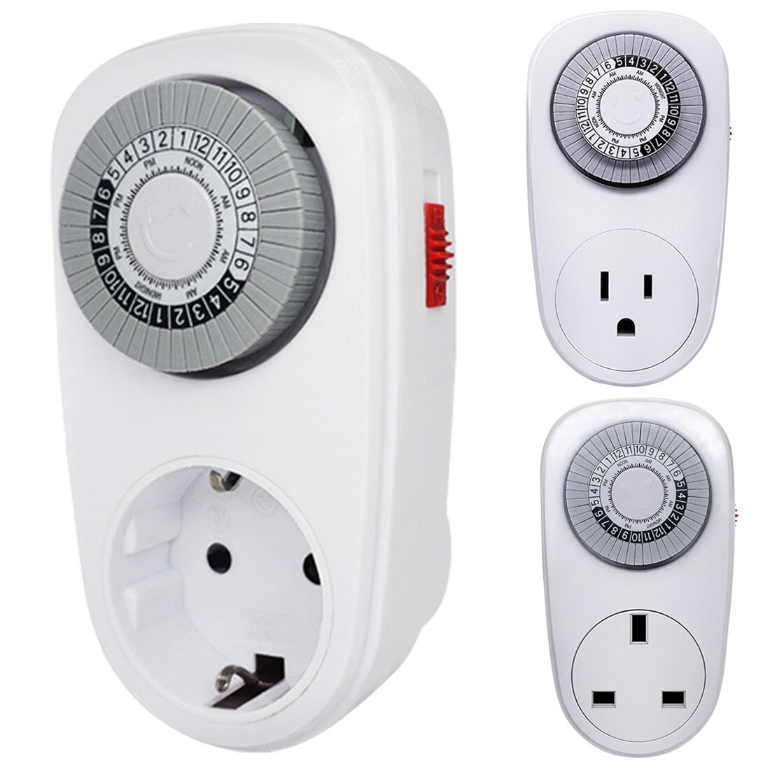 24 Hours Programmable Mechanical Mini Timer Switch Smart Countdown Switch Socket 125V 15A White