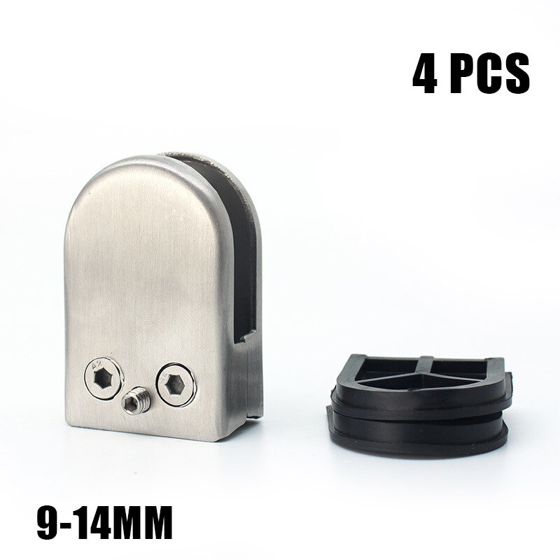 Glass Clamps 4/8PCS Stainless Steel Glass Clamps Adjustable Glass Bracket Flat Back for Balustrade Staircase Handrail WWO66: 14mm 4PCS