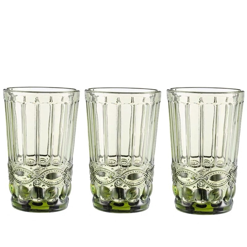 Vasos para beber, copas para jugos, Whisky, Bar, hogar, boda, 350ml, leche, café, en relieve, vasos de vidrio para bebidas, 3 unids/lote: Verde