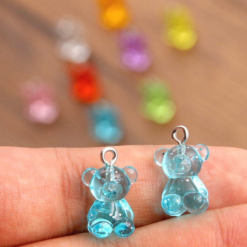 10 Uds., 12x20mm, 8 colores, , dijes de oso transparentes, cabujones de resina, collar de caramelo, llavero, colgante, accesorios para hacer bricolaje