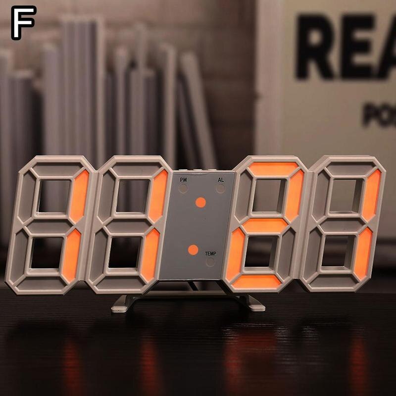 Reloj de pared grande 3D moderno, Digital, Led, Usb, electrónico, de mesa, de escritorio, luminoso: F