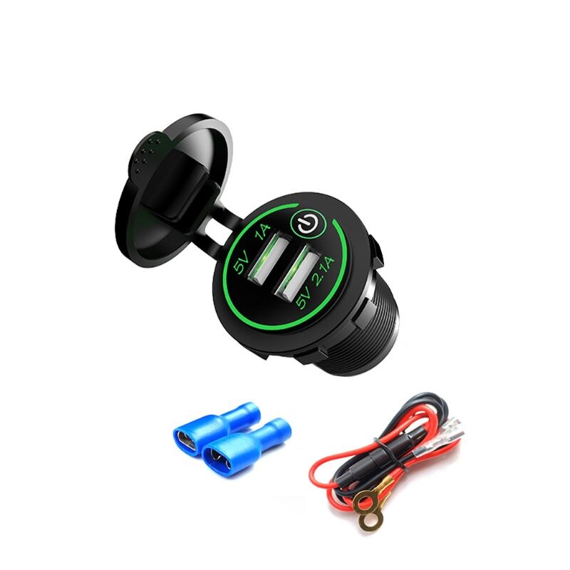 Waterdichte 12V 24V Dual USB LED Car Charger Met Touch AAN UIT Schakelaar Kabel Voor Auto Boot marine Truck Motorfiets Camper Veh: Army Green