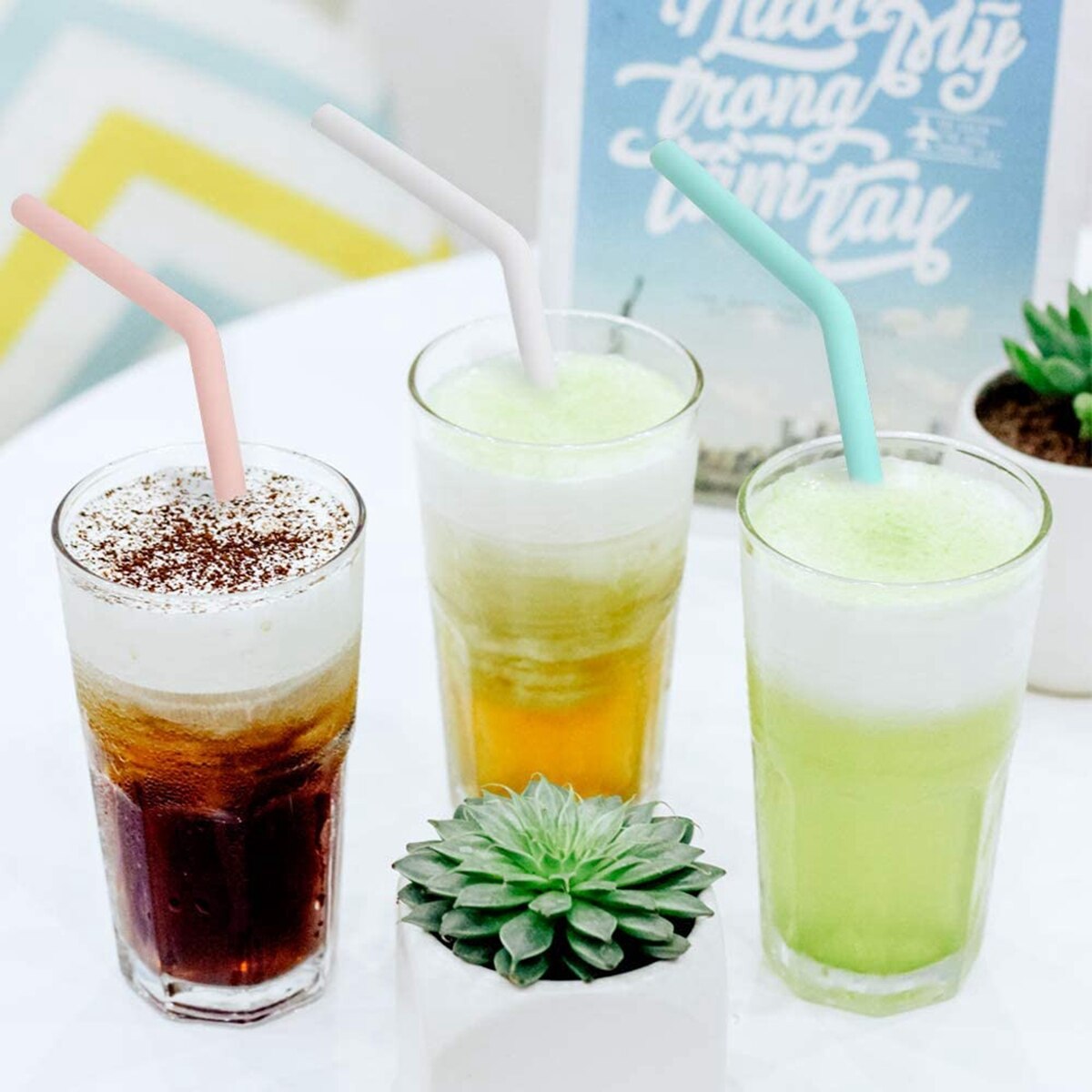 18 gjenbrukbare silikonsugerør 25cm lange sugerør for 30 oz og 20 oz tumblers cocktailsugerør for tilbehør til festbarer