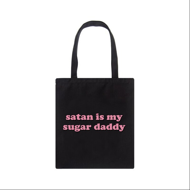 Papai carta fêmea grande capacidade de lona diversão punk do vintage harajuku diversão horror demônio moda casual bolsa ombro