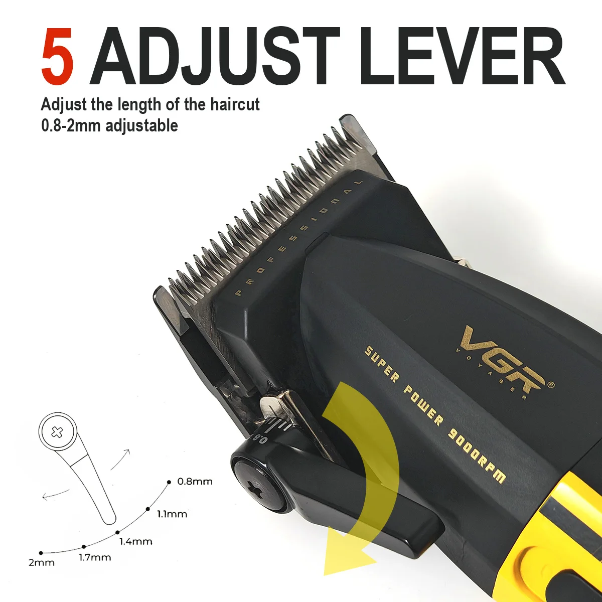 VGR Tondeuse Professionele Haarsnijmachine Kapper Draadloze Tondeuse Metaal 9000 RPM Elektrische Tondeuse voor Mannen V-285