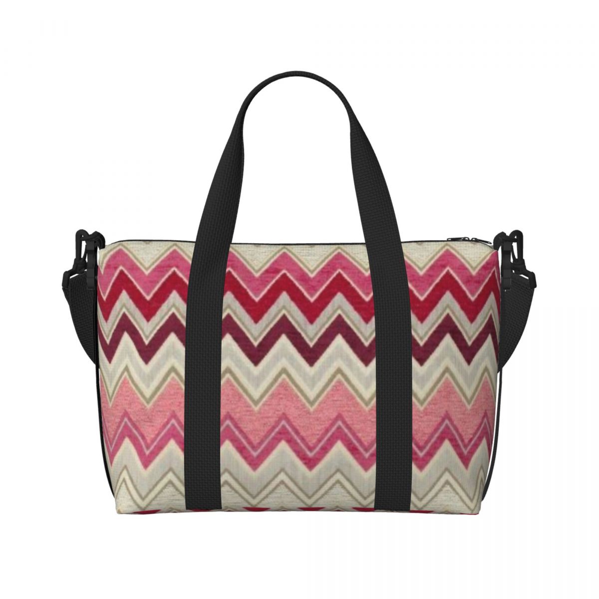 Bolso de mano de playa personalizado Boho Chic moderno en Zigzags para mujer, bolsas de compras de viaje multicolores geométricas para gimnasio Extra grande: Negro
