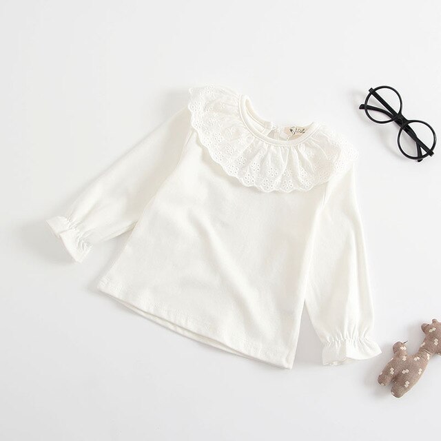 Peuter Baby T-shirt Kinderen Herfst Katoen Turn-Down Kraag Blouse Lange Mouw Sweatshirts Voor Meisjes: white / 3T