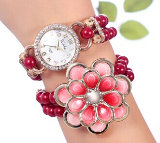 Listing Women Watch White Pearl Flower Plastic Bracelet Watch Women Quartz Rhinestone Watch Relogio Feminino: Default Title