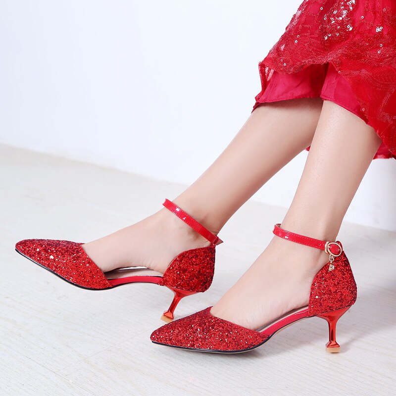 Teenager glitter læder sko tynde hæle større piger spidse tå festsko bling bling sko til piger små piger hæle sko