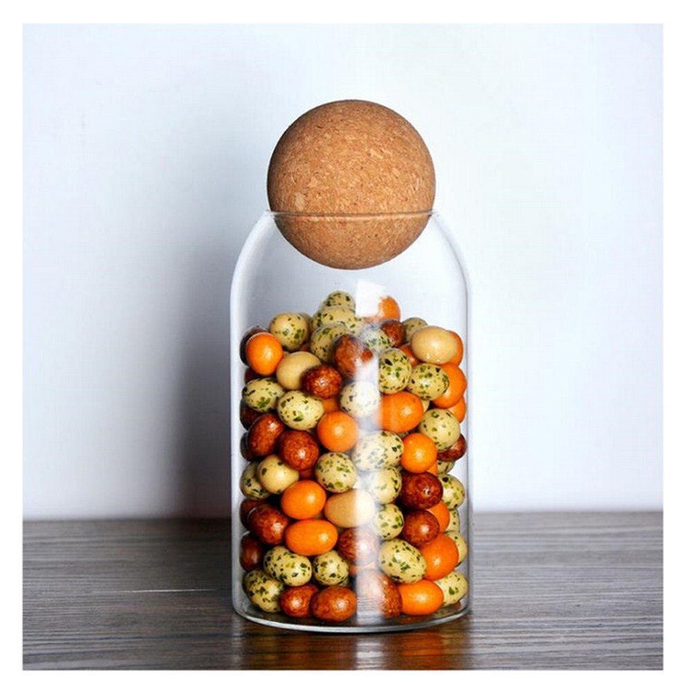 Glass Storage Jar Round Ball Cork Seal Transparent Glass Storage Jar Coffee Tank Grains Dried Fruit Sealed Jar Kitchen Storage: 15cm