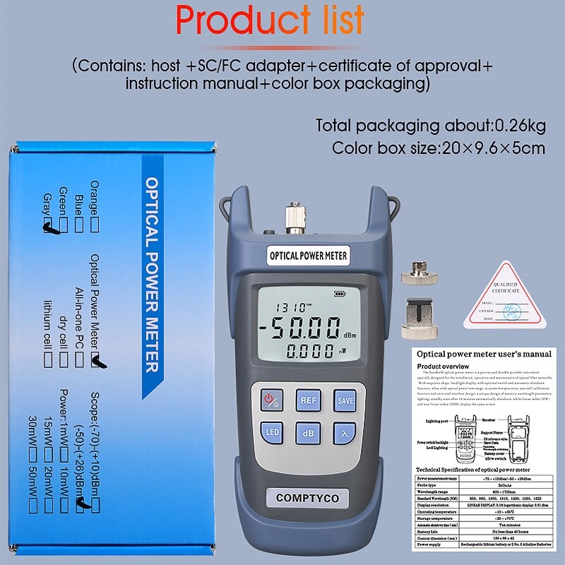 FTTH Fiber Optic Tool Kit 2 In1 Fiber Optical Power Meter -50~+26dBm and 1/10/20/50mw Visual Fault Locator Fiber Optic Test Pen