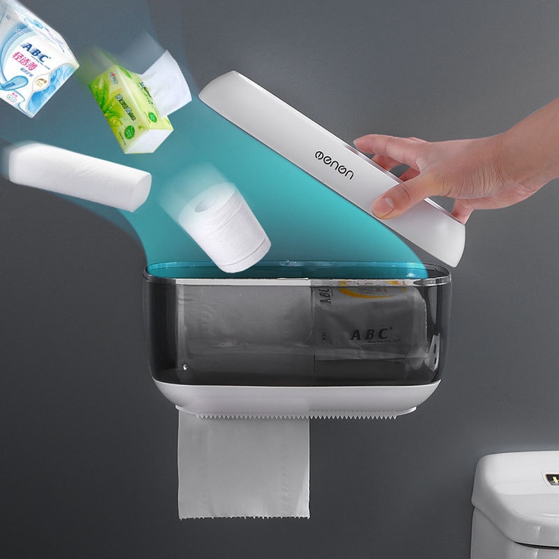 Soporte de papel higiénico montado en la pared, caja de papel higiénico, estante de almacenamiento de rollo de papel impermeable, organizador de tubo de papel para Baño