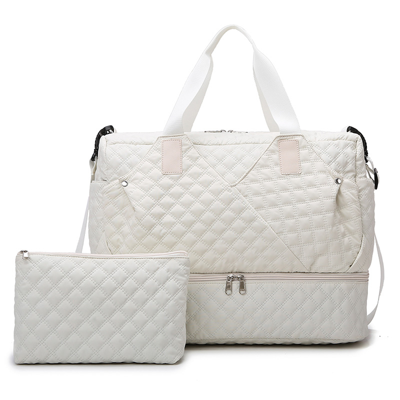 Bolsas de viaje de gran capacidad, organizador de equipaje, bolso de mano impermeable, portátil, plegable, almacenamiento de ropa de viaje, bolsos de hombro: Beige